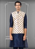 Jacquard Silk Cream Festival Wear Embroidery Work Readymade Men's Waistcoat